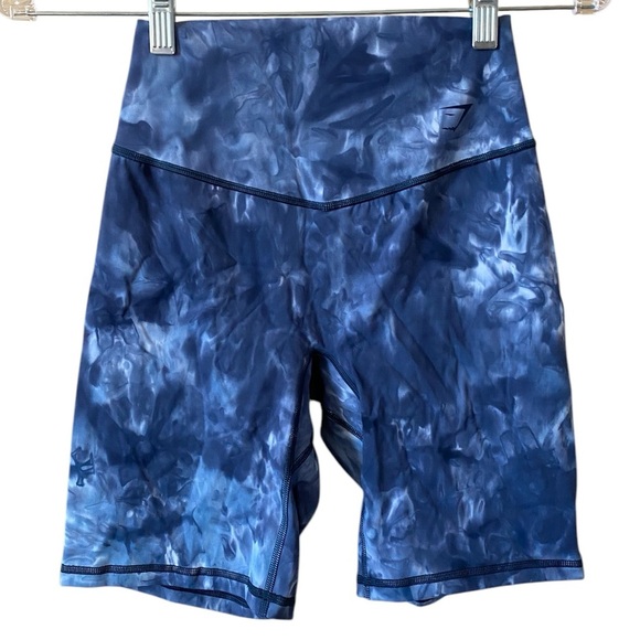 NWOT Gymshark Navy Blue Tie Dye Workout Bike Shorts - Picture 1 of 4